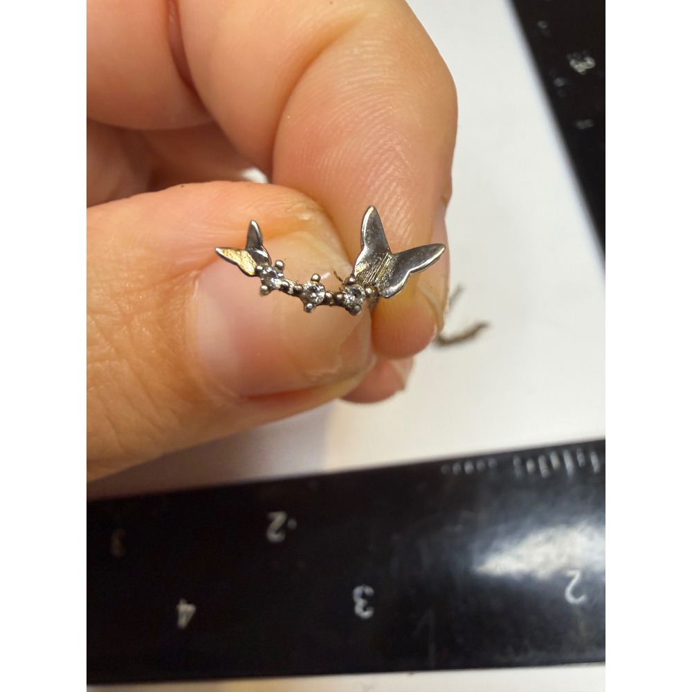 Silver Tone Butterfly Climber Stud Earrings with Clear Rhinestones